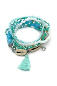 Set van 6 armbandjes van glaskraaltjes