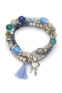 Set van 3 armbanden van facet-glaskraaltjes met bedels