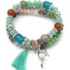 Set van 3 armbanden van facet-glaskraaltjes met bedels