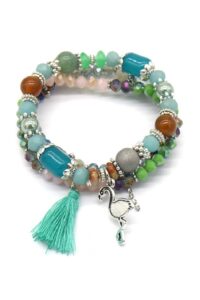 Set van 3 armbanden van facet-glaskraaltjes met bedels