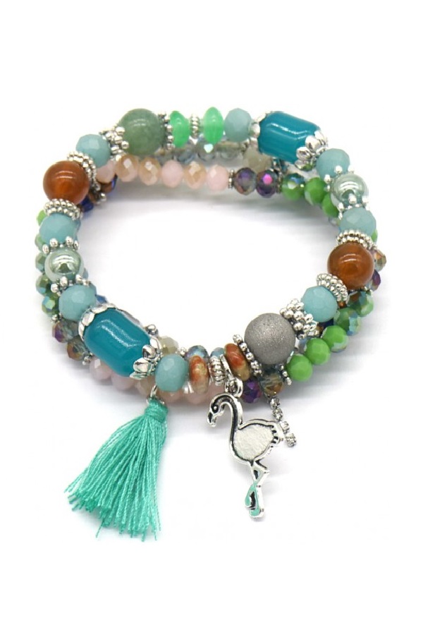 Set van 3 armbanden van facet-glaskraaltjes met bedels