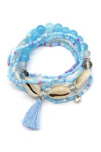 Set van 3 armbanden van facet-glaskraaltjes met bedels