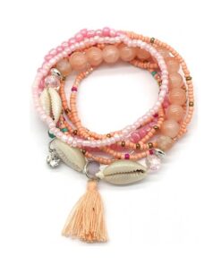 Set van 6 armbandjes van glaskraaltjes