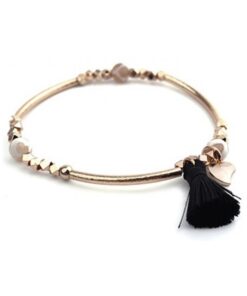 Goud-leren armband met kwastje en kraaltjes
