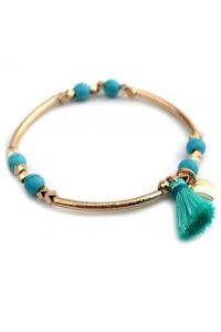 Goud-leren armband met kwastje en kraaltjes