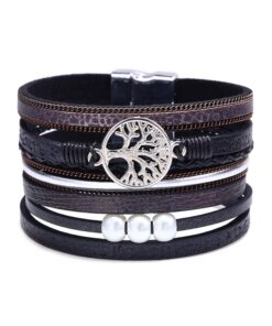 Imitatieleren armband met boom en kralen