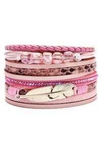 Imitatieleren armband met veer en kralen