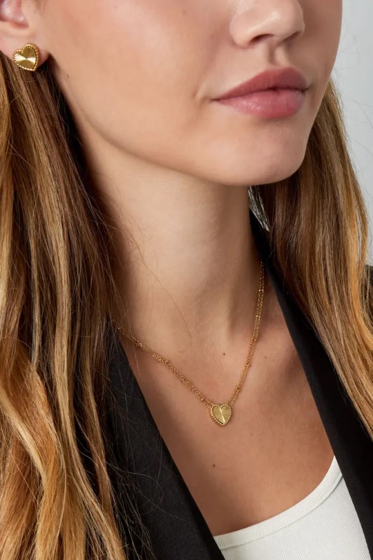 Ketting Hart met bolletjes in Goud of Zilver