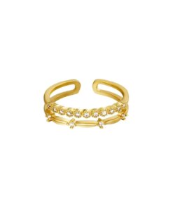Dubbele ring met zirkoniasteentjes in Goud