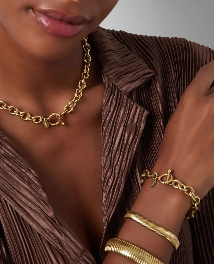 Schakelarmband met ronde sluiting in goud en zilver - Afbeelding 3