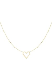 Ketting met bolletjes en hart in goud en zilver