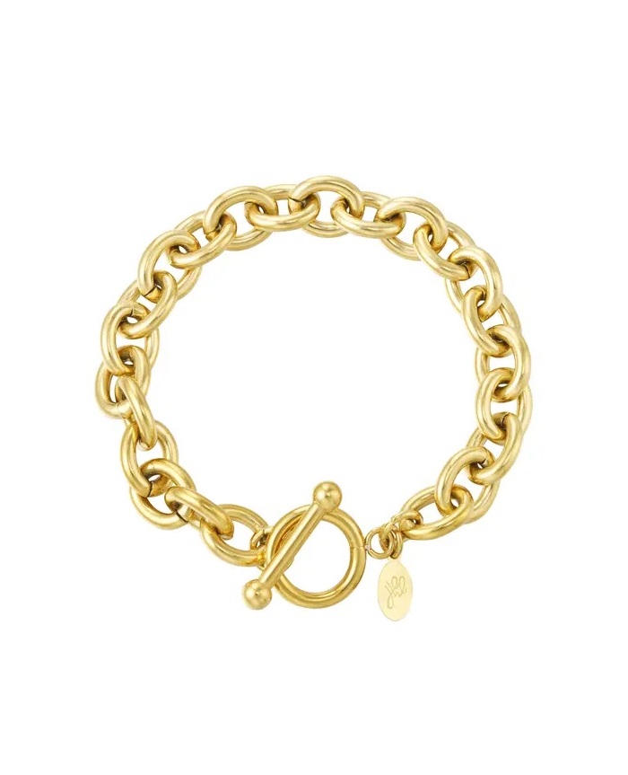 Schakelarmband met ronde sluiting in goud en zilver