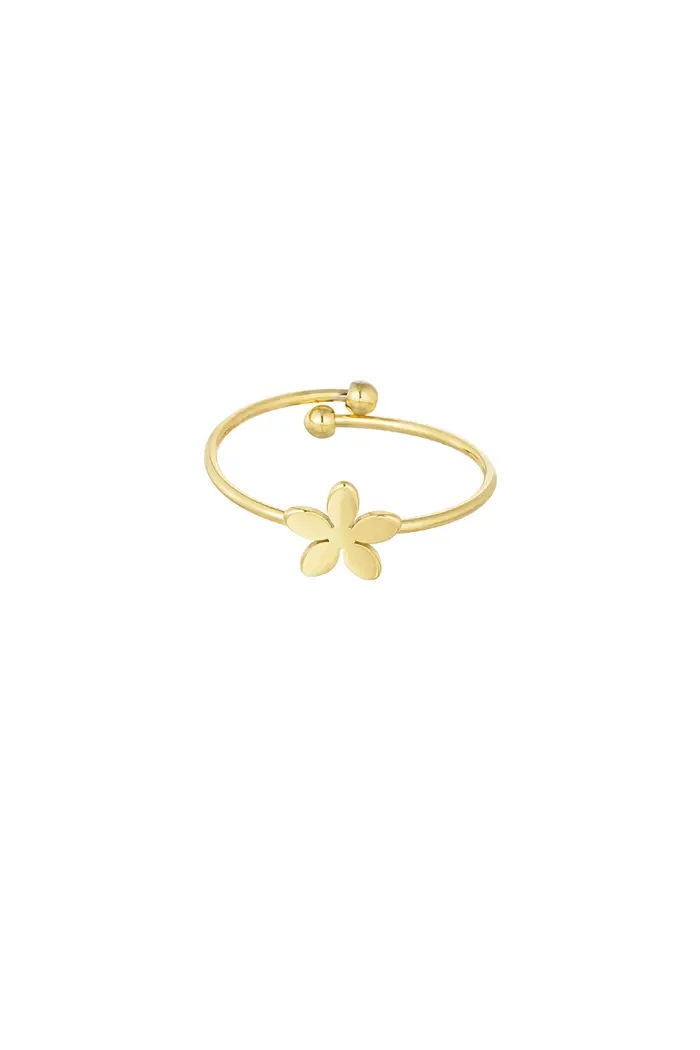 Basic ring met bloem - zilver of goud -