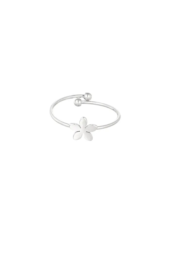 Basic ring met bloem - zilver of goud - - Afbeelding 2