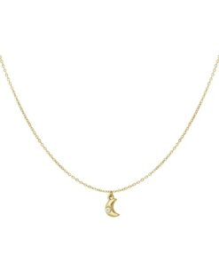 Ketting met halve maan bedel en steentje - goud of zilver -