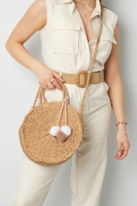 Ronde beige strandtas