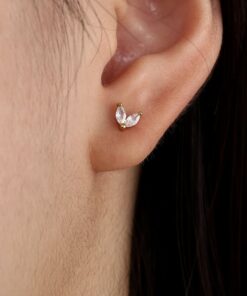 Oorpiercing zirkonia twee steentjes - goud of zilver -