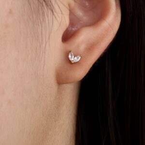 Oorpiercing zirkonia twee steentjes - goud of zilver -